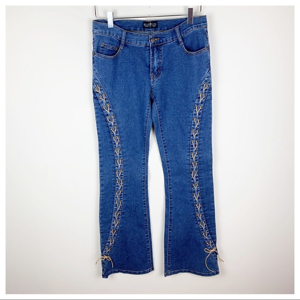 Mastik Leisure Wear Boot Cut Jeans w/Faux‎ Leather Accent Stitching Sz 29